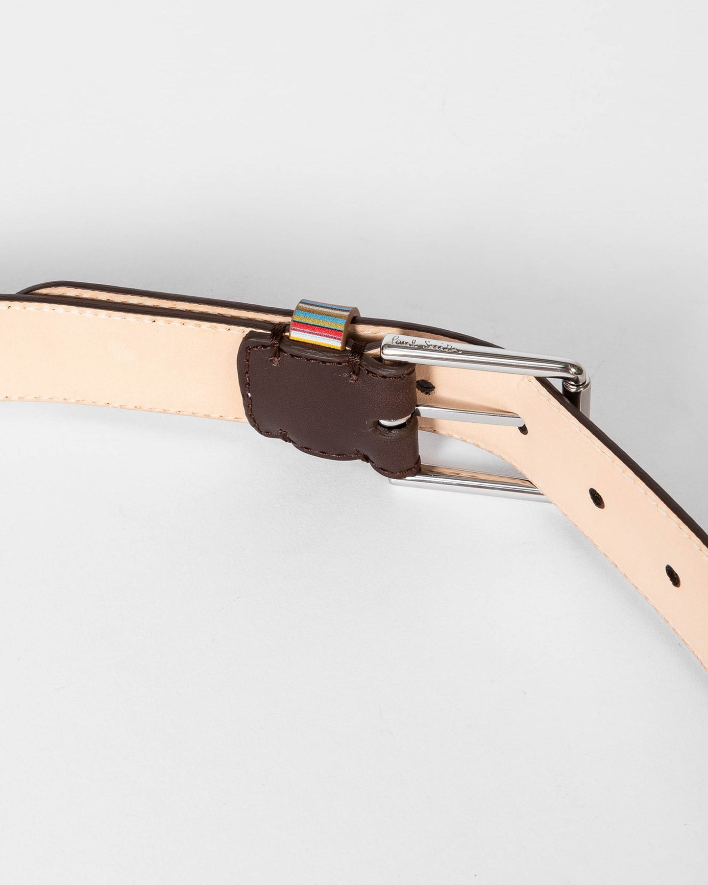 Paul Smith Mens Leather Belt with Signature Stripe Keeper - 66A Brown | CHO | Designer Mens Belts