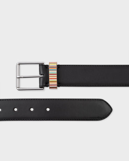 Paul Smith Mens Leather Belt with Signature Stripe Keeper - 79A Black | CHO | Designer Mens Belts