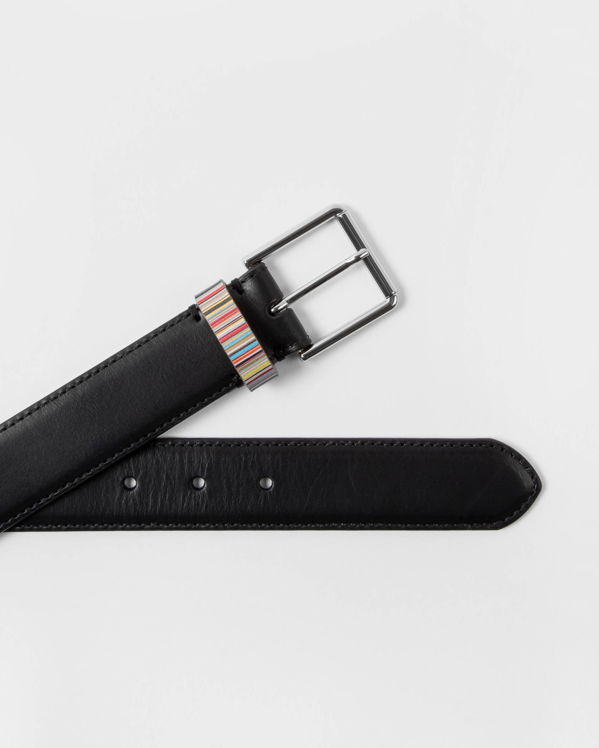 Paul Smith Mens Leather Belt with Signature Stripe Keeper - 79A Black | CHO | Designer Mens Belts