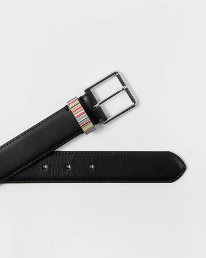 Paul Smith Mens Leather Belt with Signature Stripe Keeper - 79A Black | CHO | Designer Mens Belts