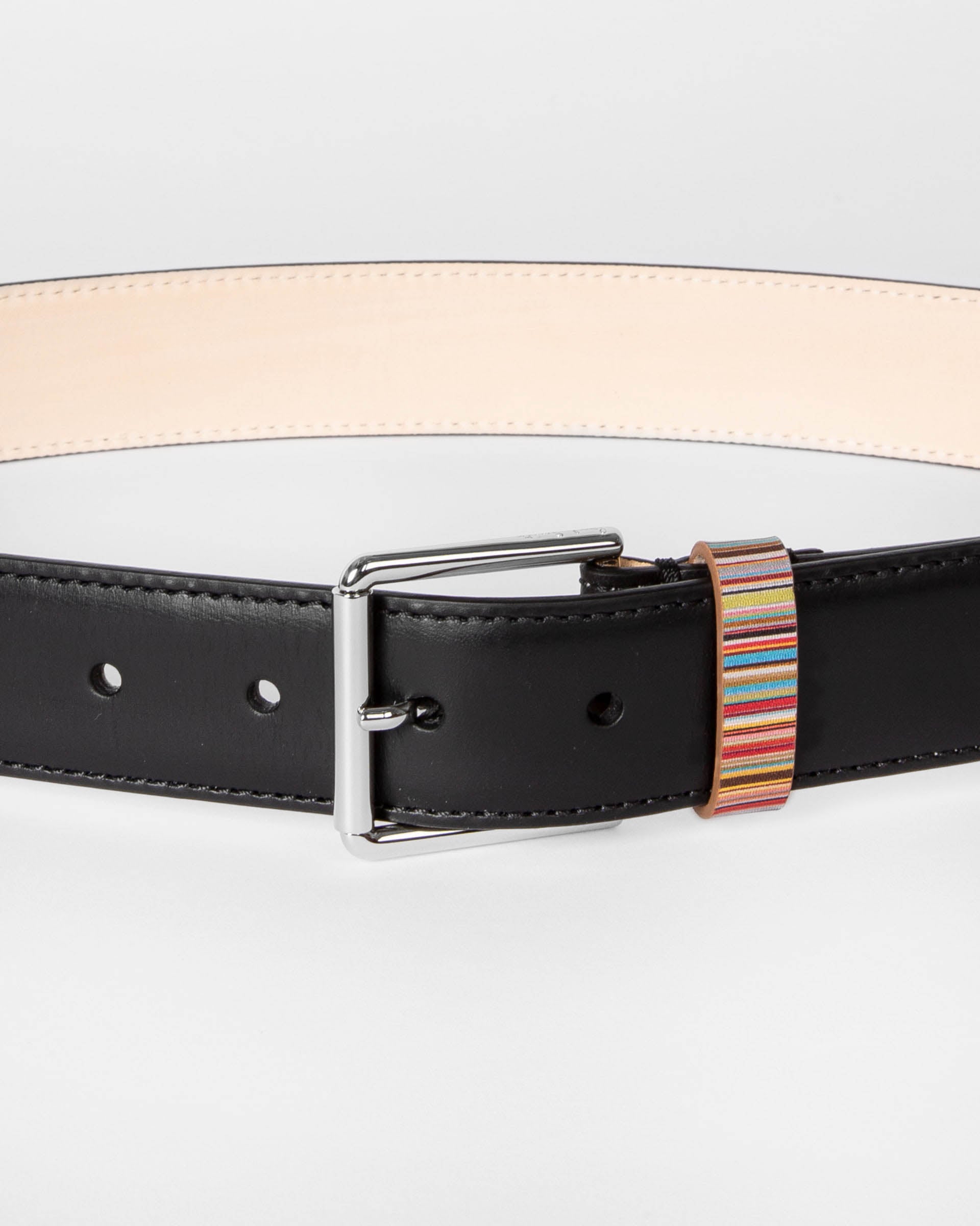 Paul Smith Mens Leather Belt with Signature Stripe Keeper - 79A Black | CHO | Designer Mens Belts