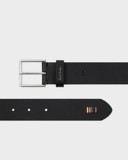 Paul Smith Mens Leather Belt with Signature Stripe Stitch Detail - 79A Black