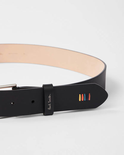 Paul Smith Mens Leather Belt with Signature Stripe Stitch Detail - 79A Black