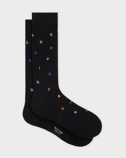 Paul Smith Keanu Mens Stamp Pattern Socks - 79 Black | CHO | Designer Mens Socks
