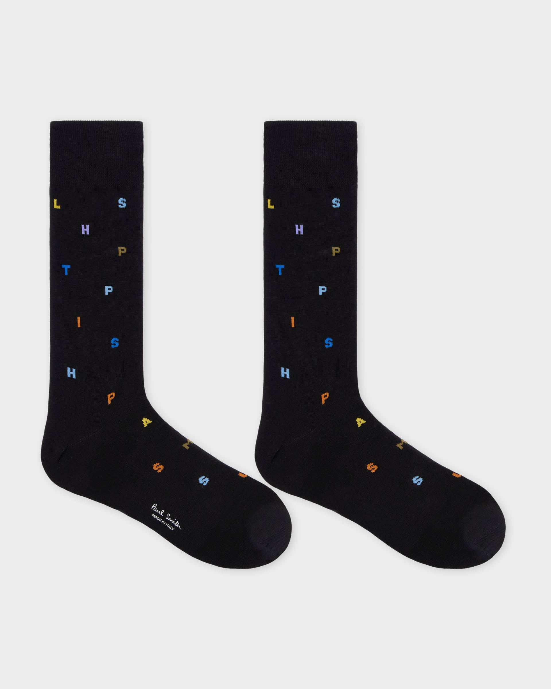 Paul Smith Keanu Mens Stamp Pattern Socks - 79 Black | CHO | Designer Mens Socks
