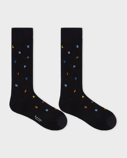 Paul Smith Keanu Mens Stamp Pattern Socks - 79 Black | CHO | Designer Mens Socks