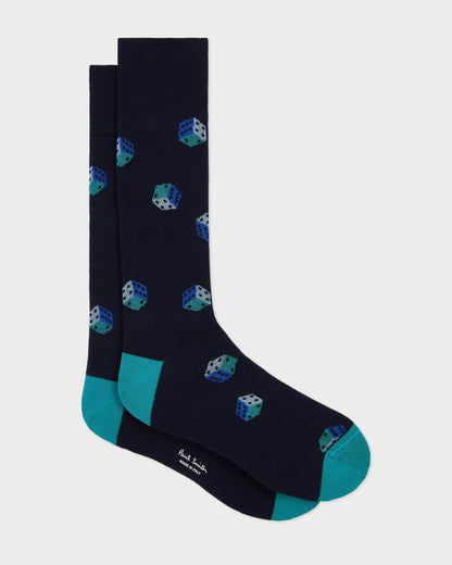 Paul Smith Mens Dice Socks - 47 Navy - CHO - Designer Mens Socks