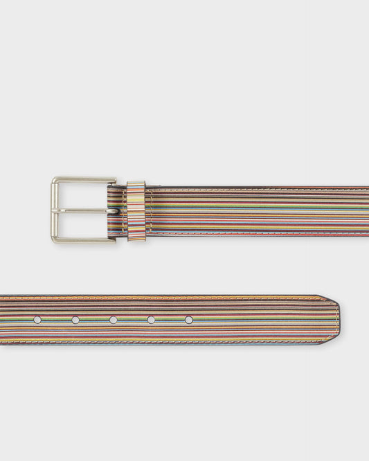 Paul Smith Mens Signature Stripe Embossed Belt - 92A Multi Coloured | CHO | Designer Mens Belts