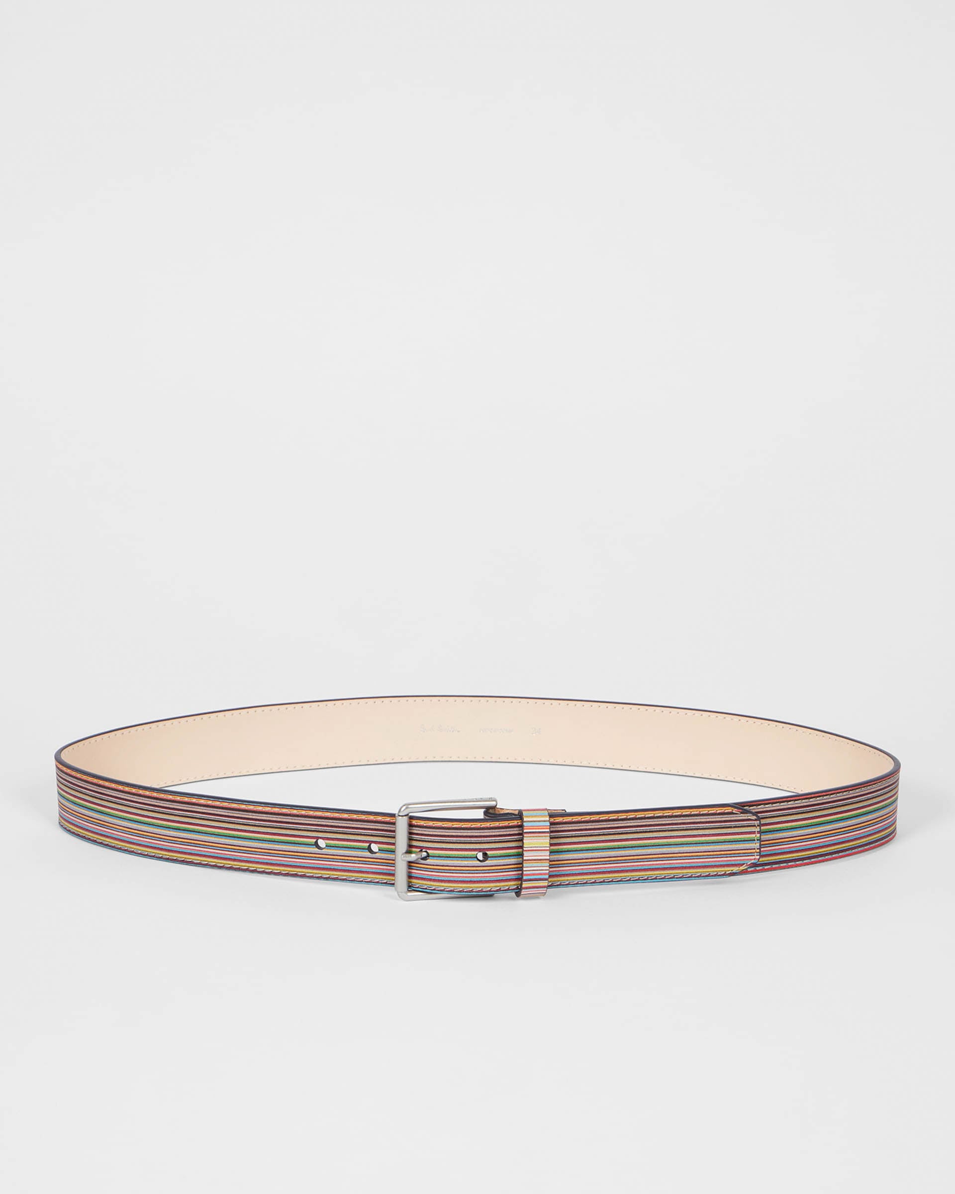 Paul Smith Mens Signature Stripe Embossed Belt - 92A Multi Coloured | CHO | Designer Mens Belts