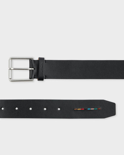Paul Smith Mens Stitch Stripe Leather Belt - 79 Black, buckle and stitch detail