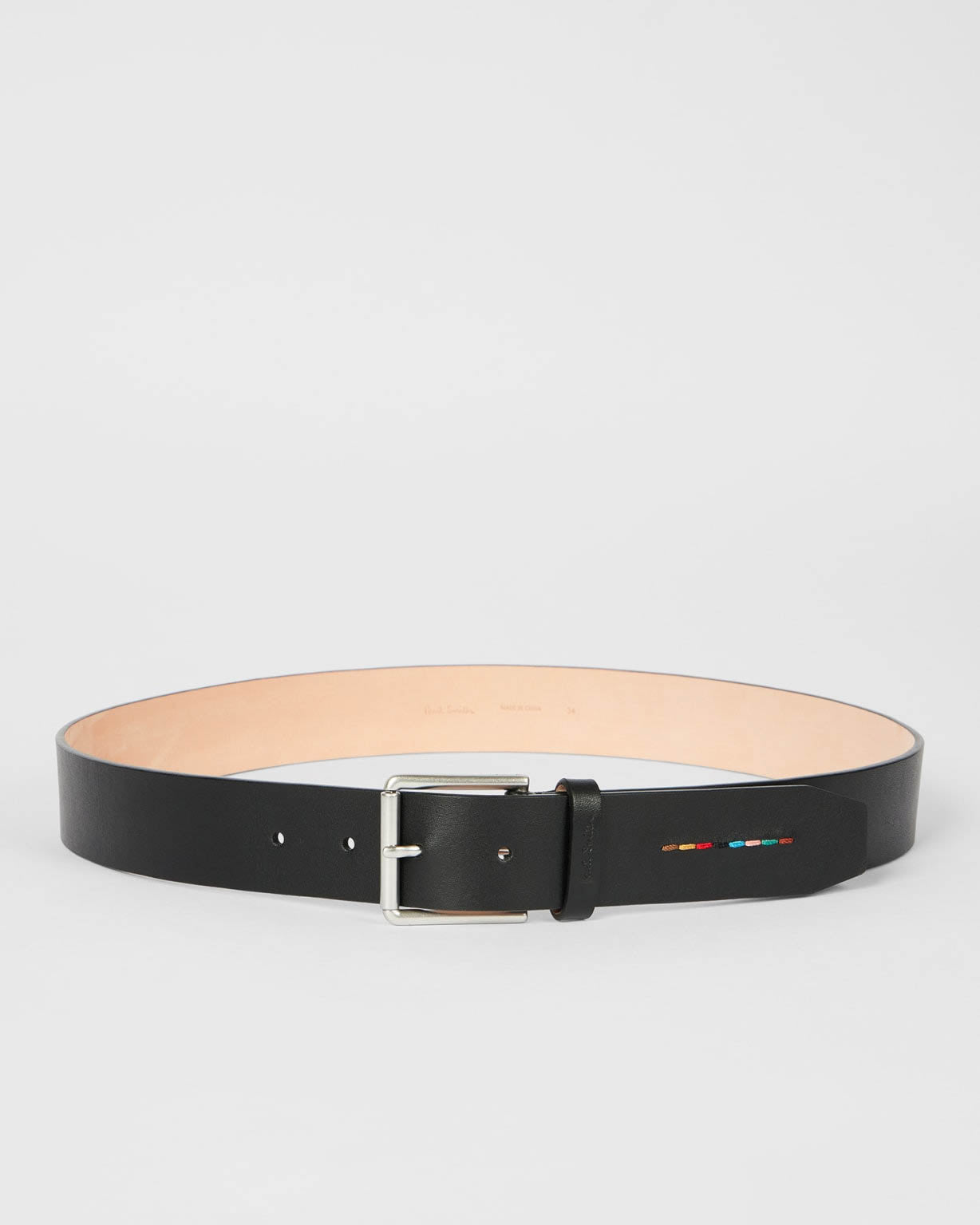 Paul Smith Mens Stitch Stripe Leather Belt - 79 Black, front