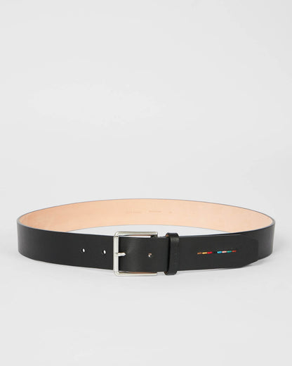 Paul Smith Mens Stitch Stripe Leather Belt - 79 Black, front