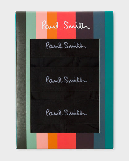 Paul Smith 3 Pack Mens Plain Boxer Briefs with Script Logo Waistband - 79 Black box