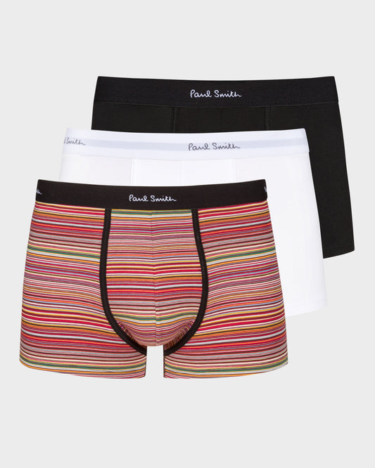 Paul Smith Organic Cotton 'Signature Stripe' and Plain Boxer Briefs Three Pack - 1A Black/White/Signature Stripe