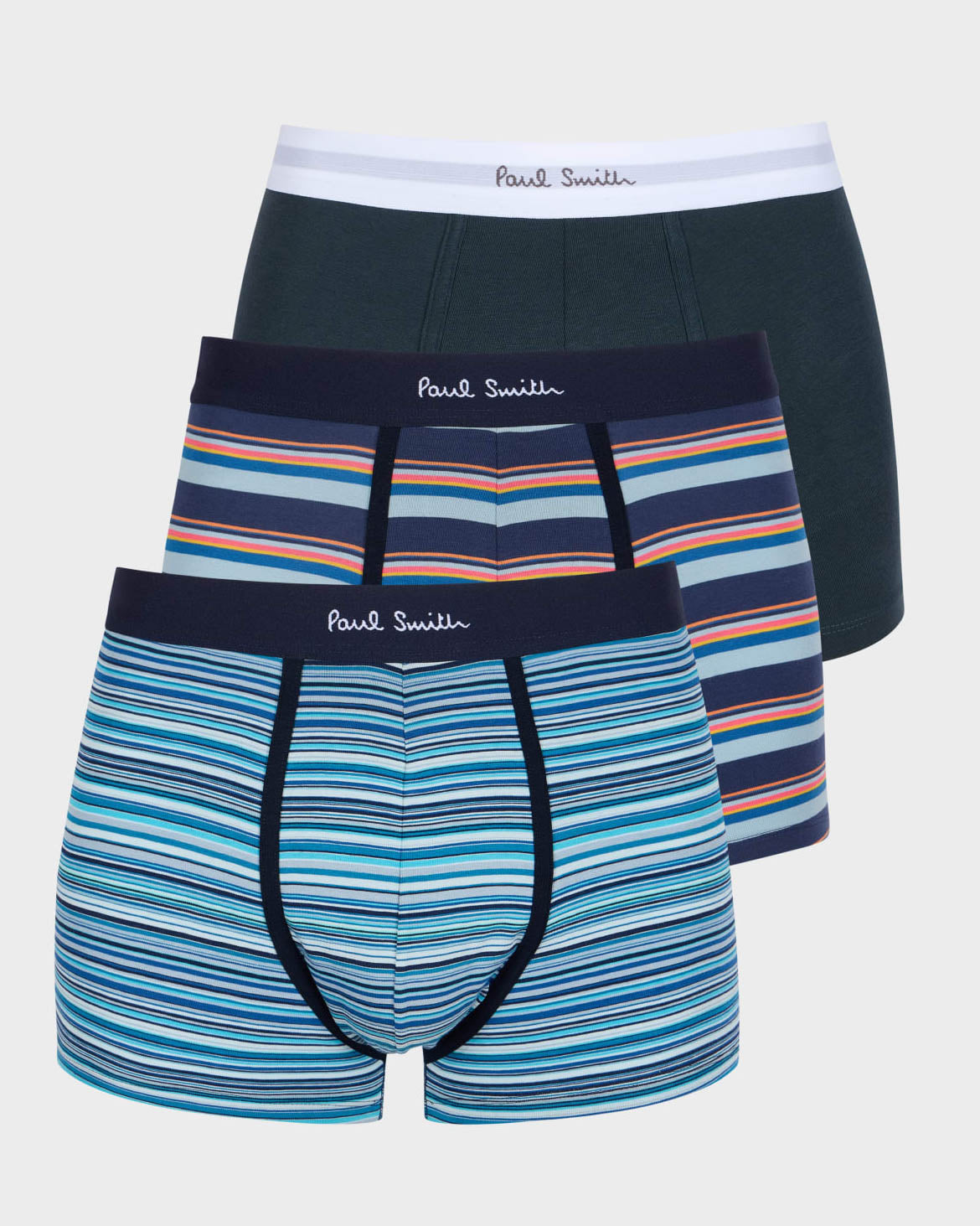 Paul Smith 3-Pack Mens Striped/Plain Trunks with Logo Waistband - 1A Mixed Plate 1