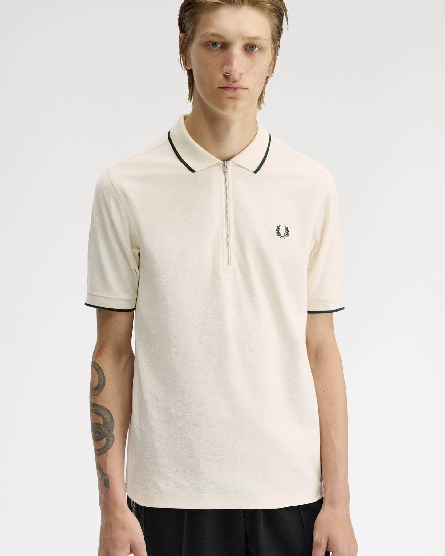 Fred Perry Mens Crepe Pique Polo Shirt - Ecru 560 | CHO | Designer Mens Polo Shirts