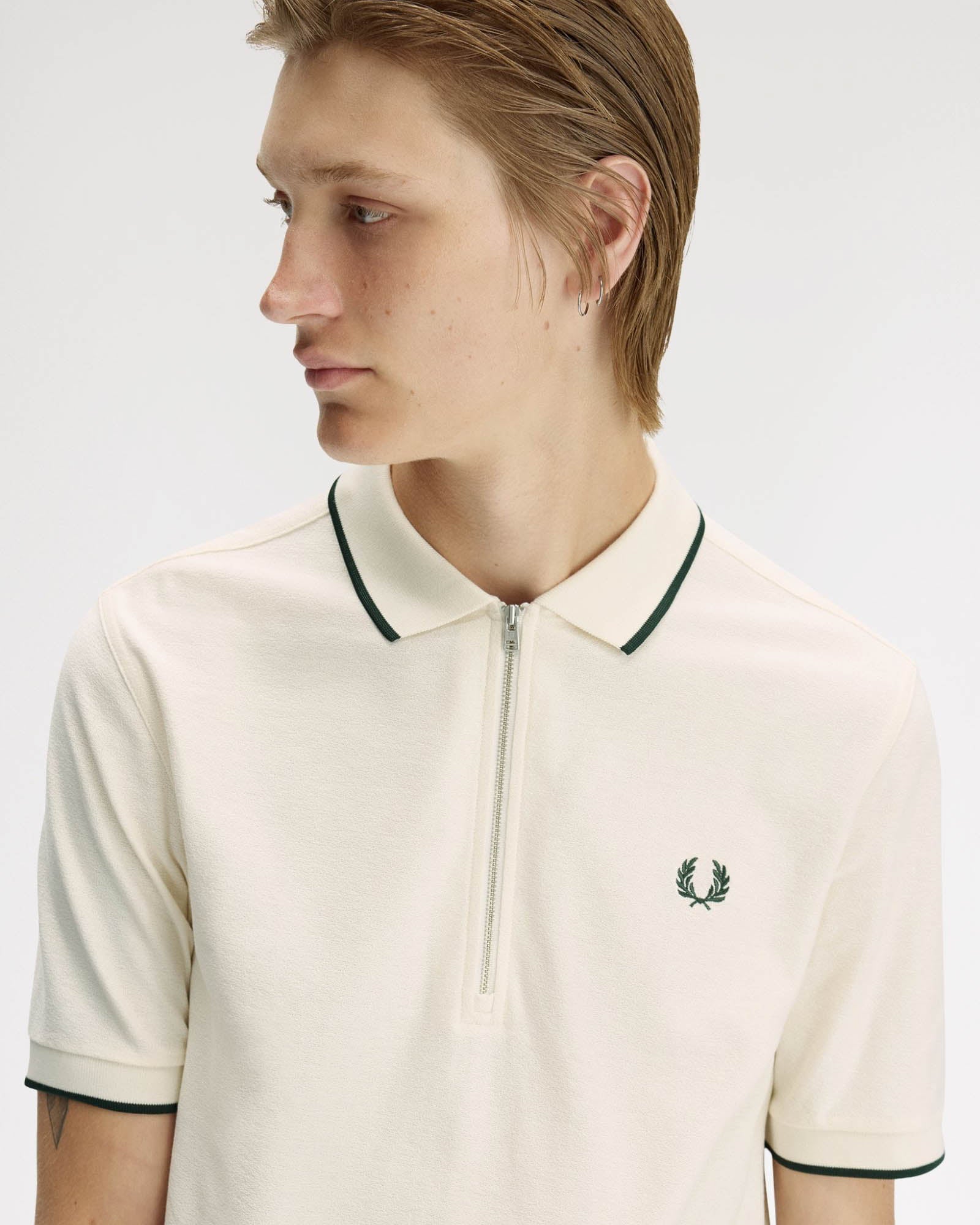 Fred Perry Mens Crepe Pique Polo Shirt - Ecru 560 | CHO | Designer Mens Polo Shirts