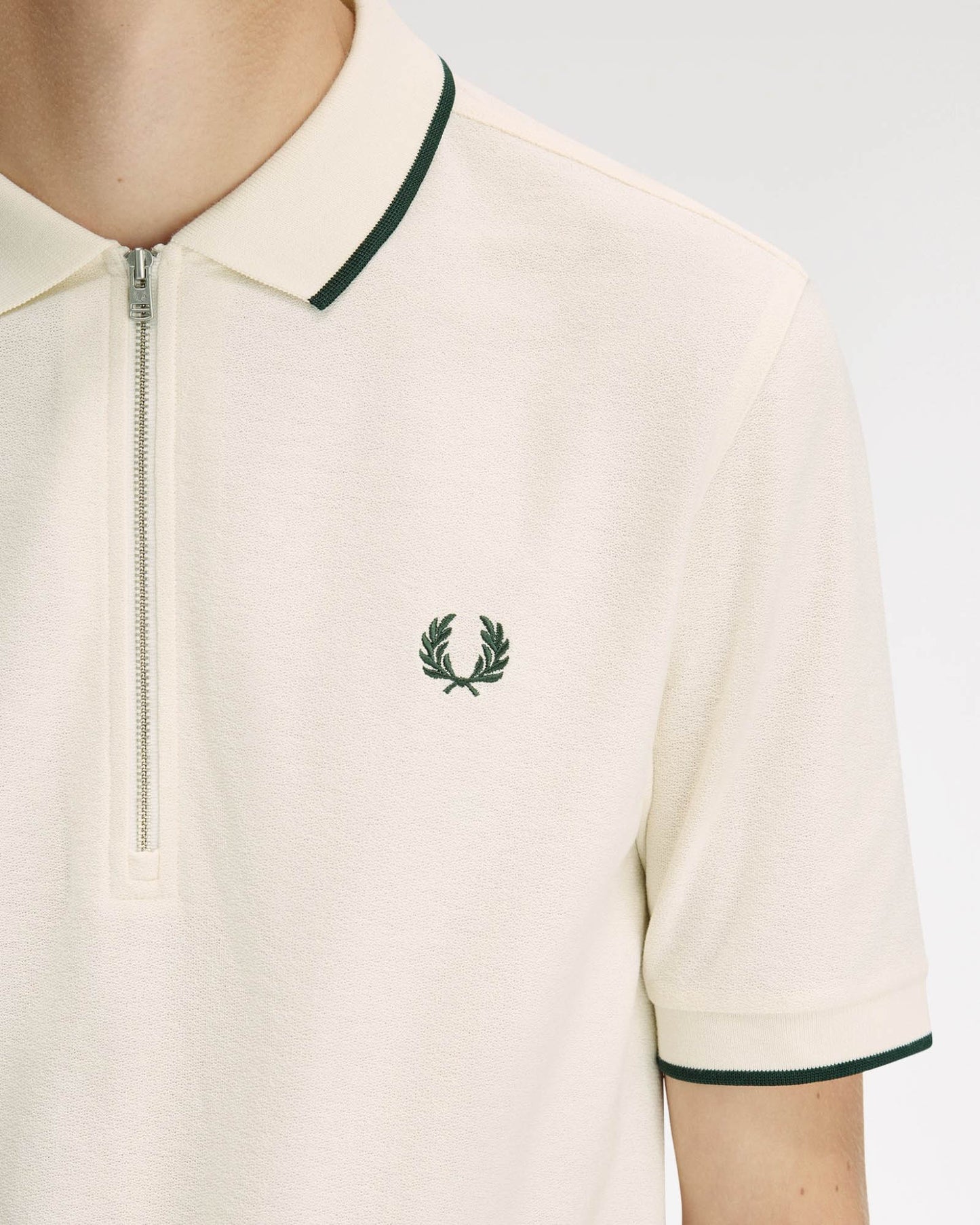 Fred Perry Mens Crepe Pique Polo Shirt - Ecru 560 | CHO | Designer Mens Polo Shirts