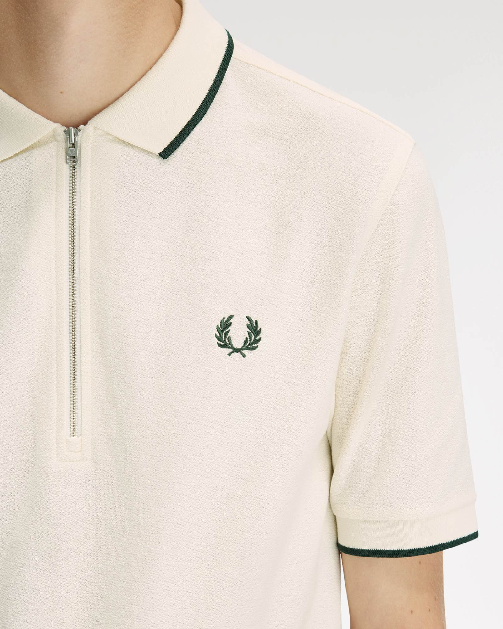 Fred Perry Mens Crepe Pique Polo Shirt - Ecru 560 | CHO | Designer Mens Polo Shirts