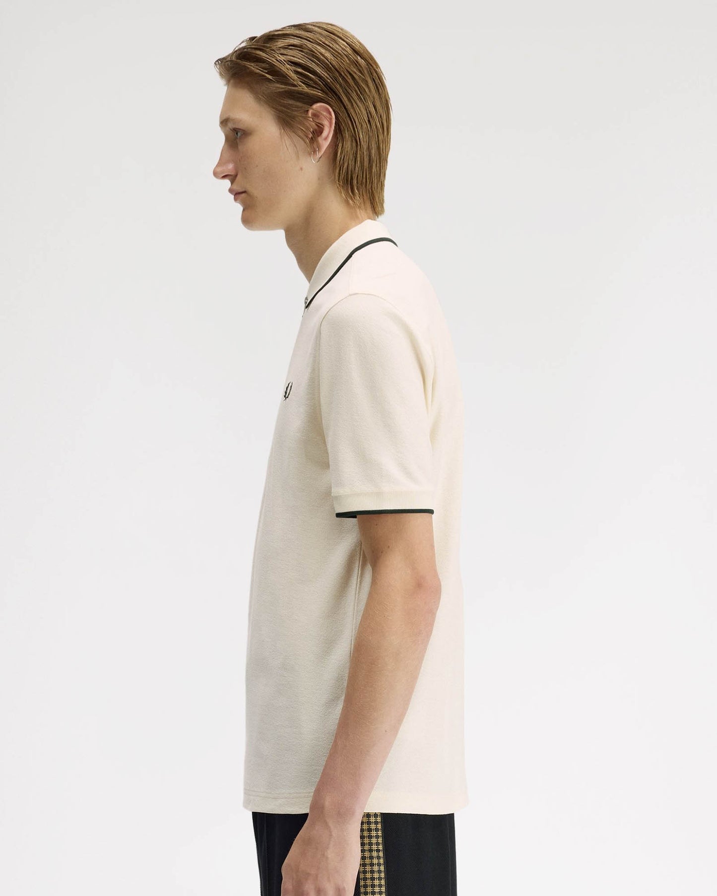 Fred Perry Mens Crepe Pique Polo Shirt - Ecru 560 | CHO | Designer Mens Polo Shirts