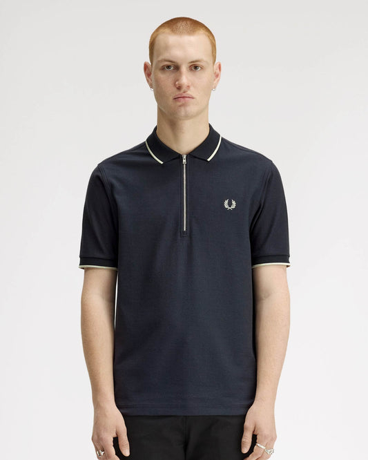 Fred Perry Mens Crepe Pique Polo Shirt - Navy 608