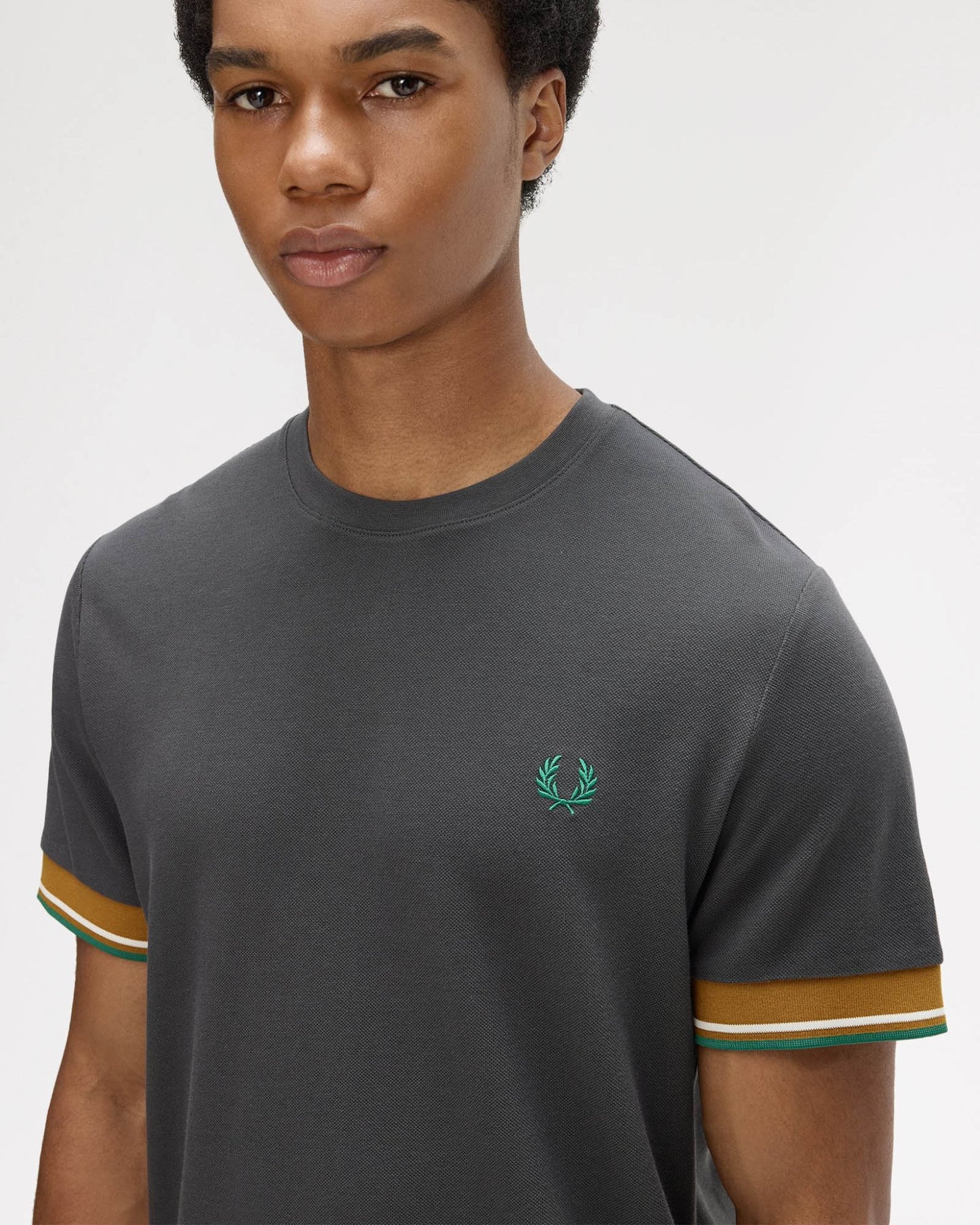 Fred Perry Mens Twin Tipped Cuff T-Shirt - Anchor Grey 297 | CHO | Designer Mens T-Shirts