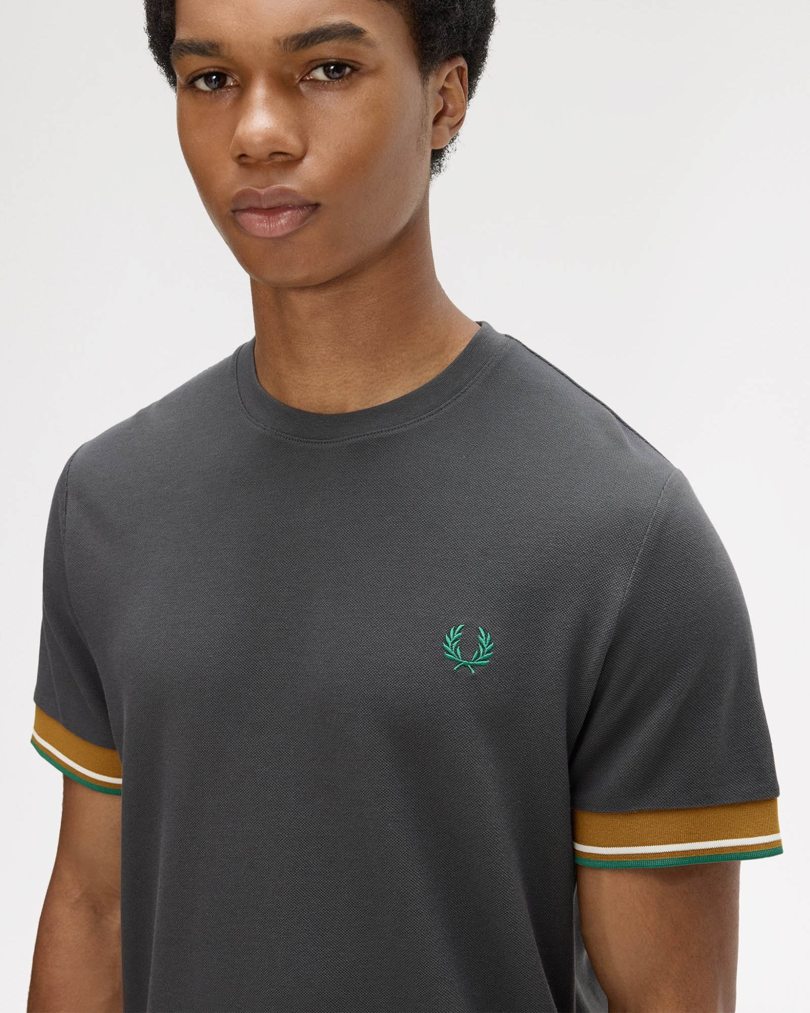 Fred Perry Mens Twin Tipped Cuff T-Shirt - Anchor Grey 297 | CHO | Designer Mens T-Shirts