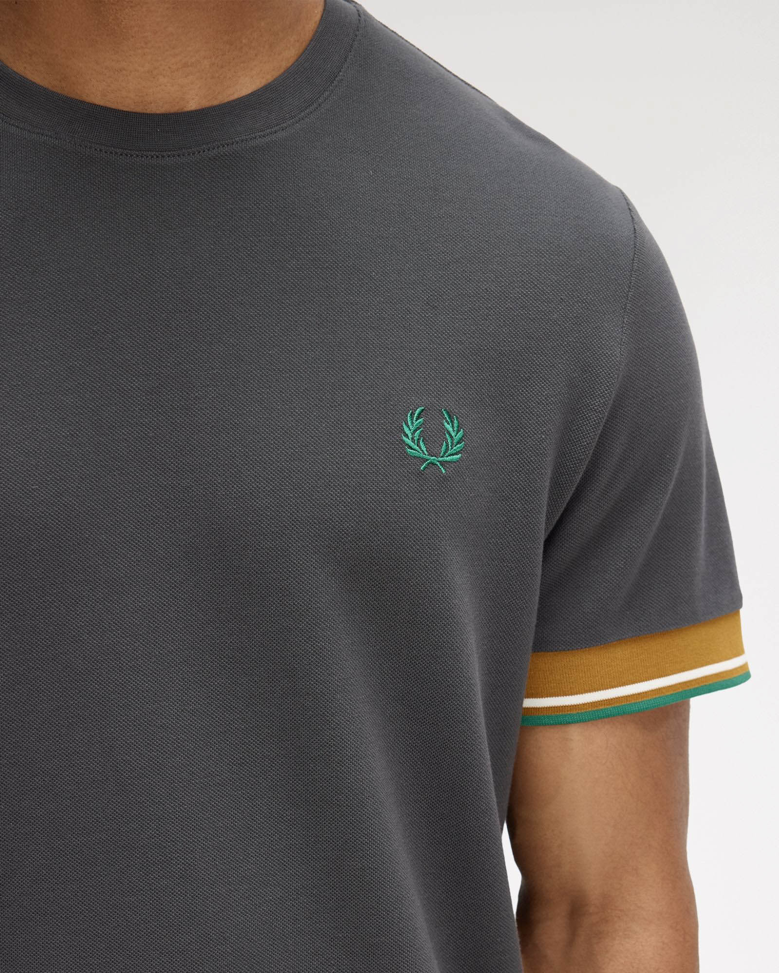 Fred Perry Mens Twin Tipped Cuff T-Shirt - Anchor Grey 297 | CHO | Designer Mens T-Shirts