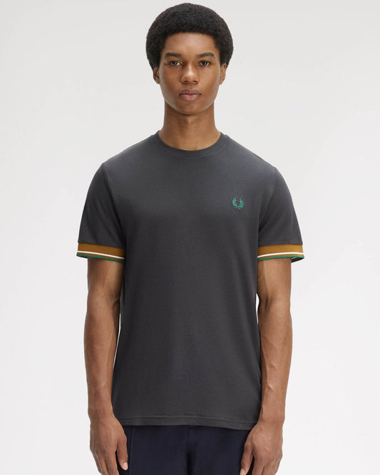 Fred Perry Mens Twin Tipped Cuff T-Shirt - Anchor Grey 297 | CHO | Designer Mens T-Shirts