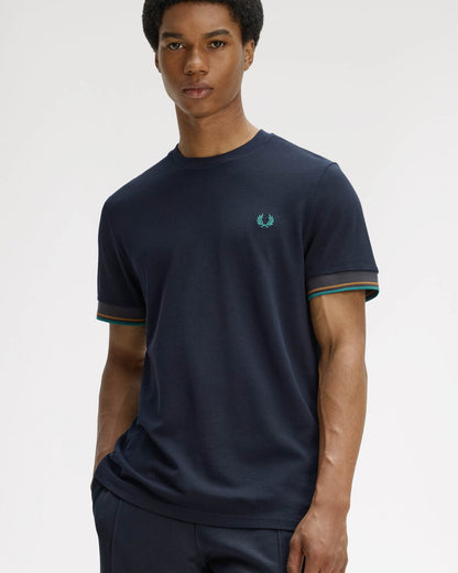 Fred Perry Mens Twin Tipped Cuff T-Shirt - Navy 608 | CHO | Designer Mens T-Shirts