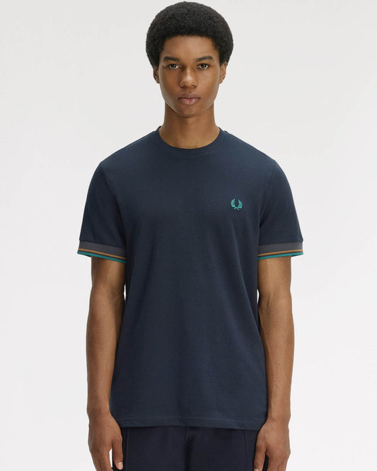 Fred Perry Mens Twin Tipped Cuff T-Shirt - Navy 608 | CHO | Designer Mens T-Shirts