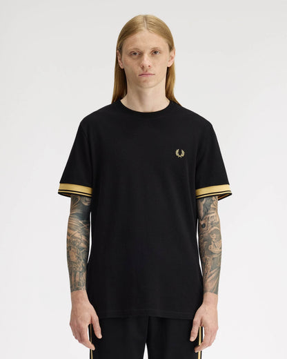 Fred Perry Mens Twin Tipped Cuff T-Shirt - Black/Champagne 90A | CHO | Designer Mens T-Shirts