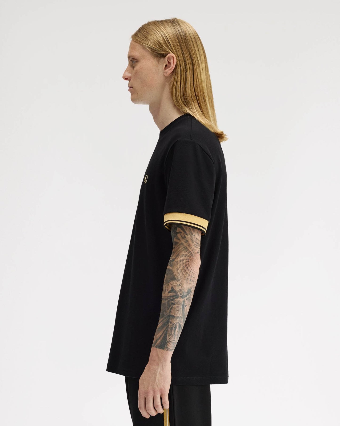 Fred Perry Mens Twin Tipped Cuff T-Shirt - Black/Champagne 90A | CHO | Designer Mens T-Shirts