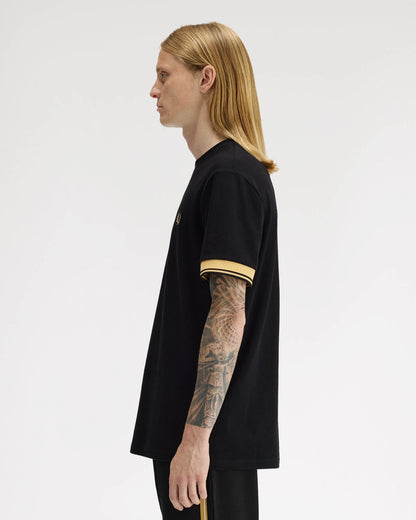 Fred Perry Mens Twin Tipped Cuff T-Shirt - Black/Champagne 90A | CHO | Designer Mens T-Shirts