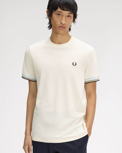 Fred Perry Mens Twin Tipped Cuff T-Shirt - Ecru 91B | CHO | Designer Mens T-Shirts