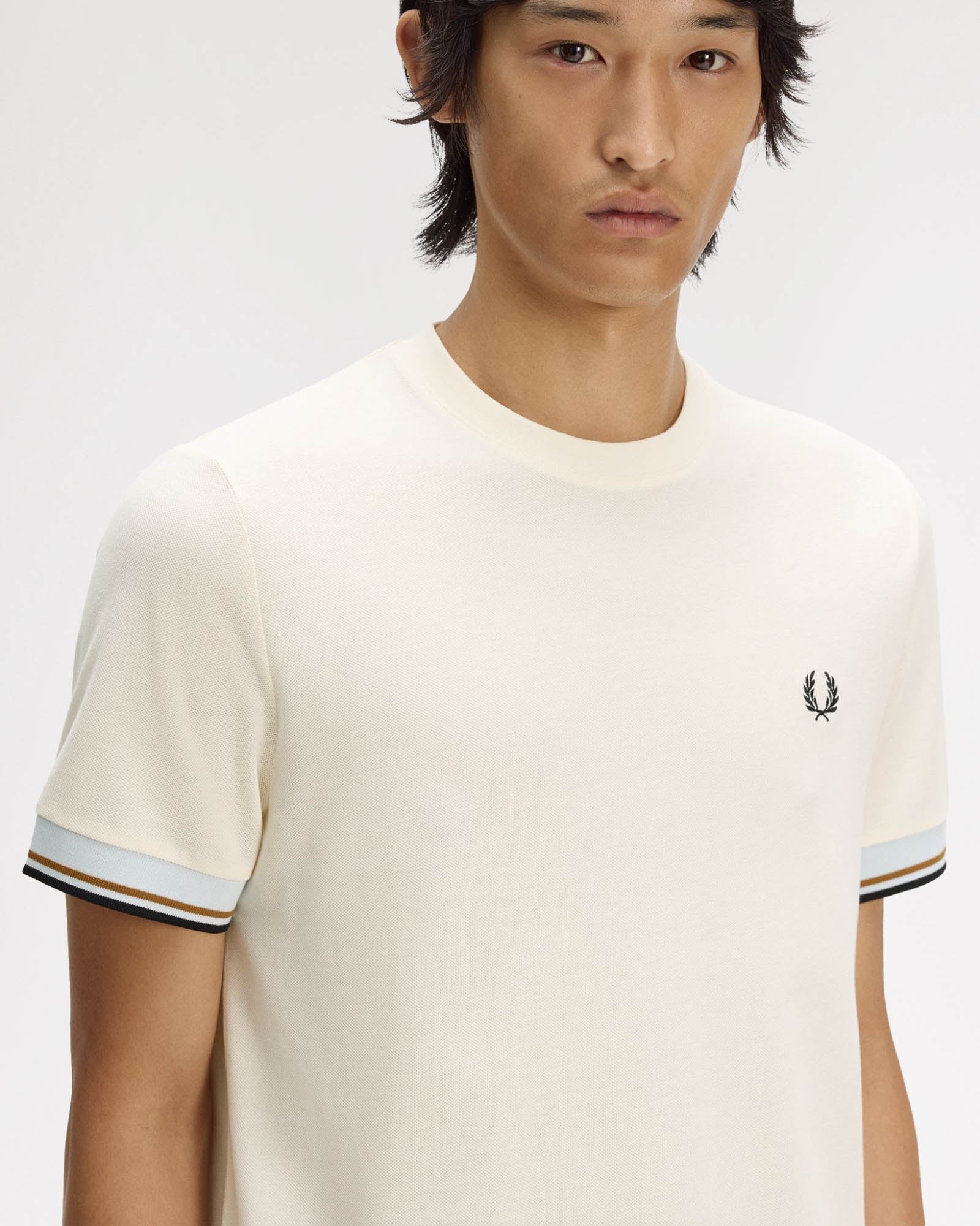 Fred Perry Mens Twin Tipped Cuff T-Shirt - Ecru 91B | CHO | Designer Mens T-Shirts