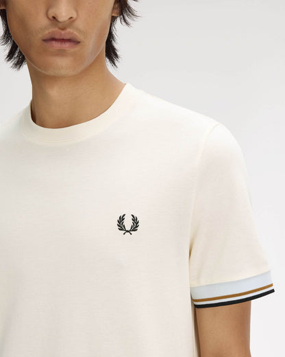 Fred Perry Mens Twin Tipped Cuff T-Shirt - Ecru 91B | CHO | Designer Mens T-Shirts