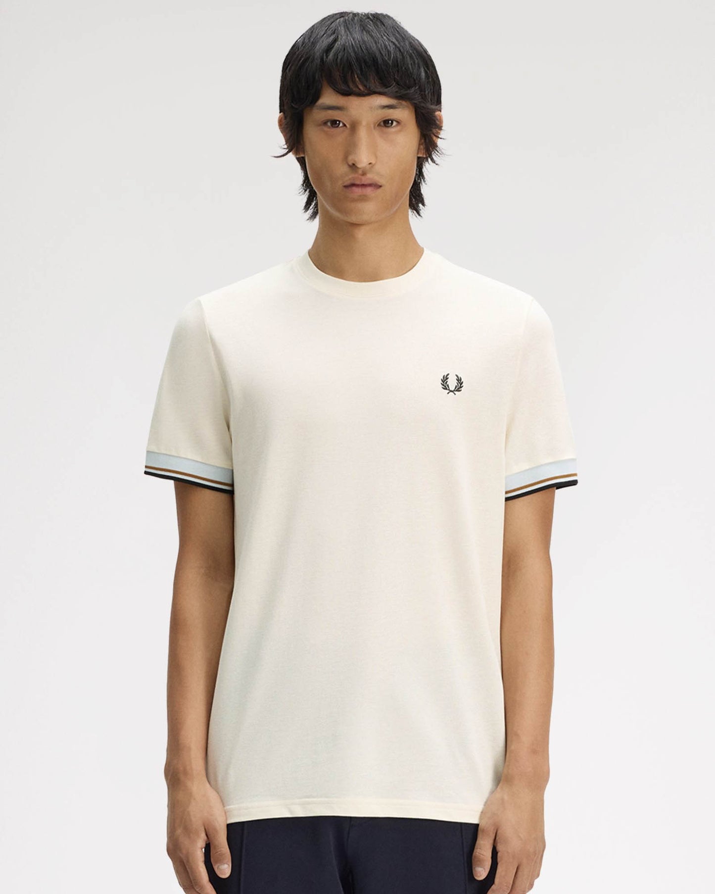 Fred Perry Mens Twin Tipped Cuff T-Shirt - Ecru 91B | CHO | Designer Mens T-Shirts