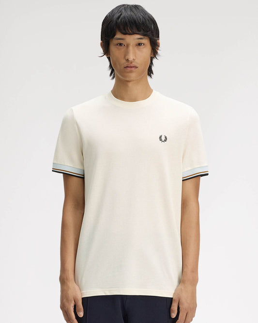 Fred Perry Mens Twin Tipped Cuff T-Shirt - Ecru 91B | CHO | Designer Mens T-Shirts