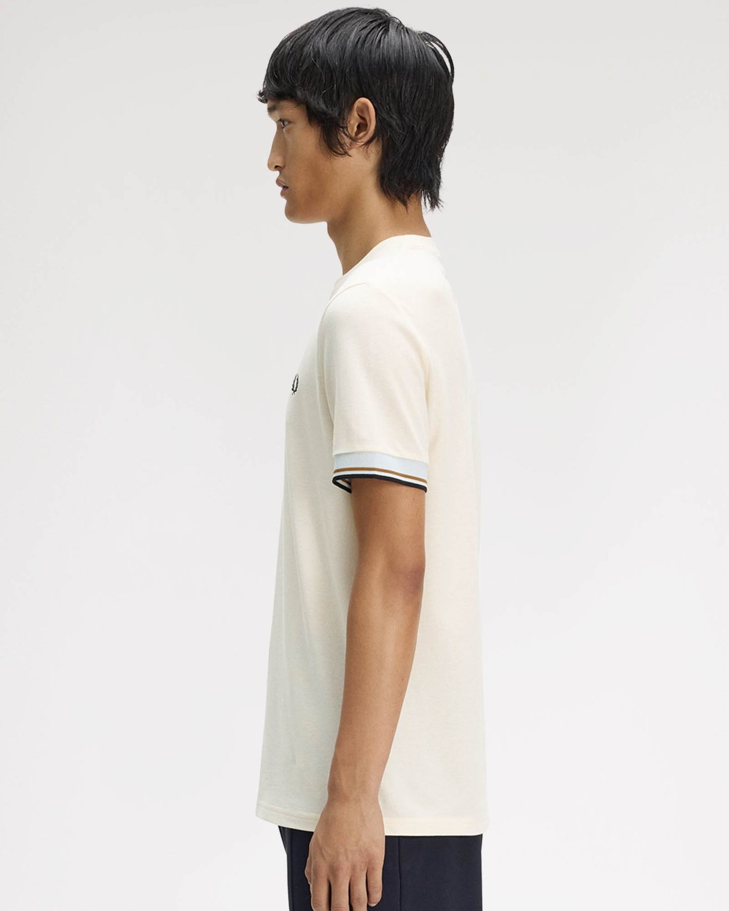 Fred Perry Mens Twin Tipped Cuff T-Shirt - Ecru 91B | CHO | Designer Mens T-Shirts