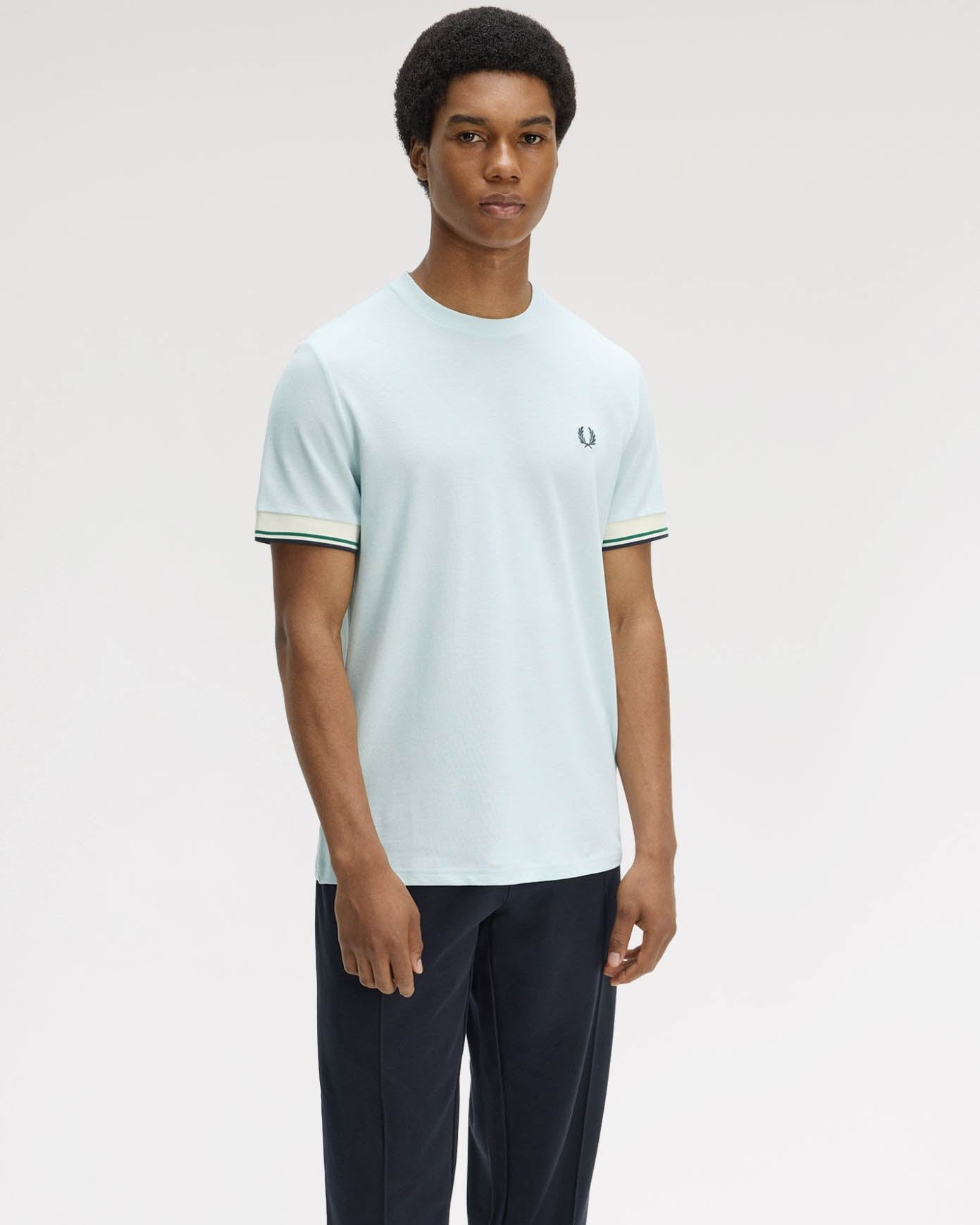 Fred Perry Mens Twin Tipped Cuff T-Shirt - Light Ice R30 | CHO | Designer Mens T-Shirts