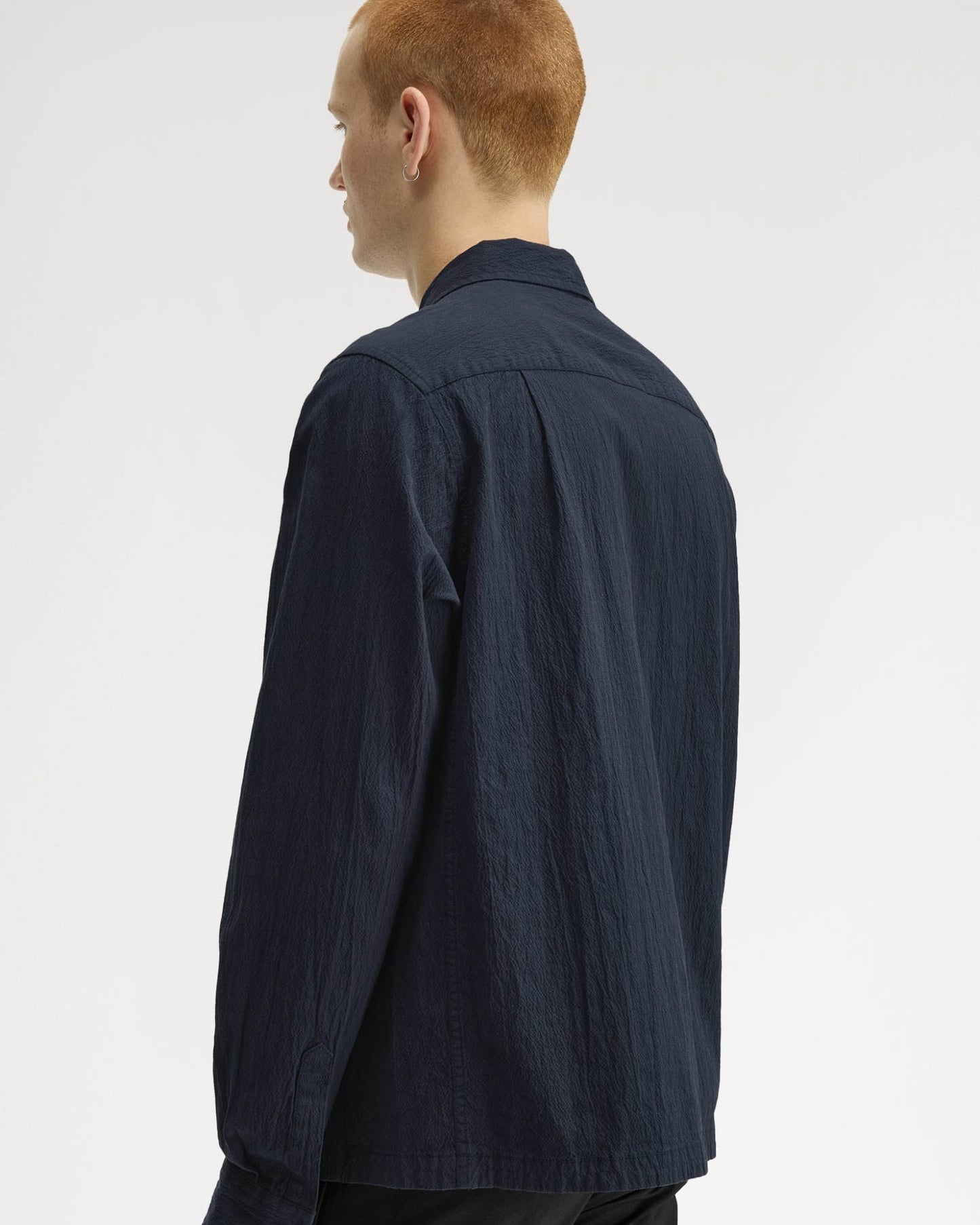 Fred Perry Mens Seersucker Overshirt - Navy 608