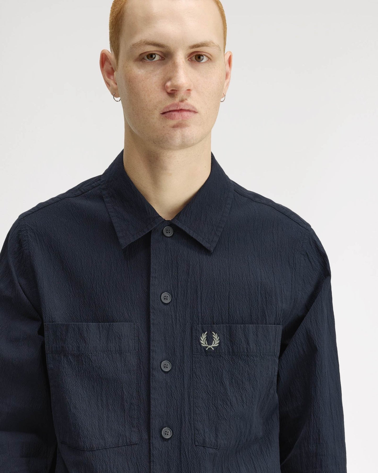 Fred Perry Mens Seersucker Overshirt - Navy 608