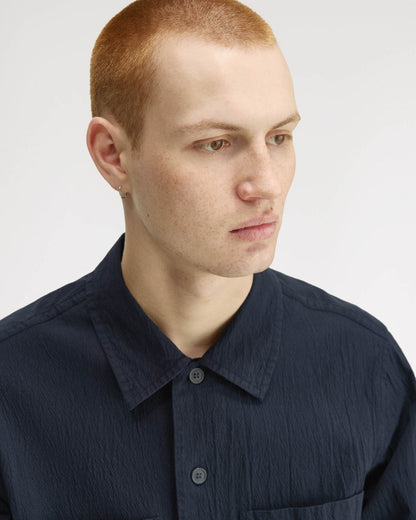 Fred Perry Mens Seersucker Overshirt - Navy 608