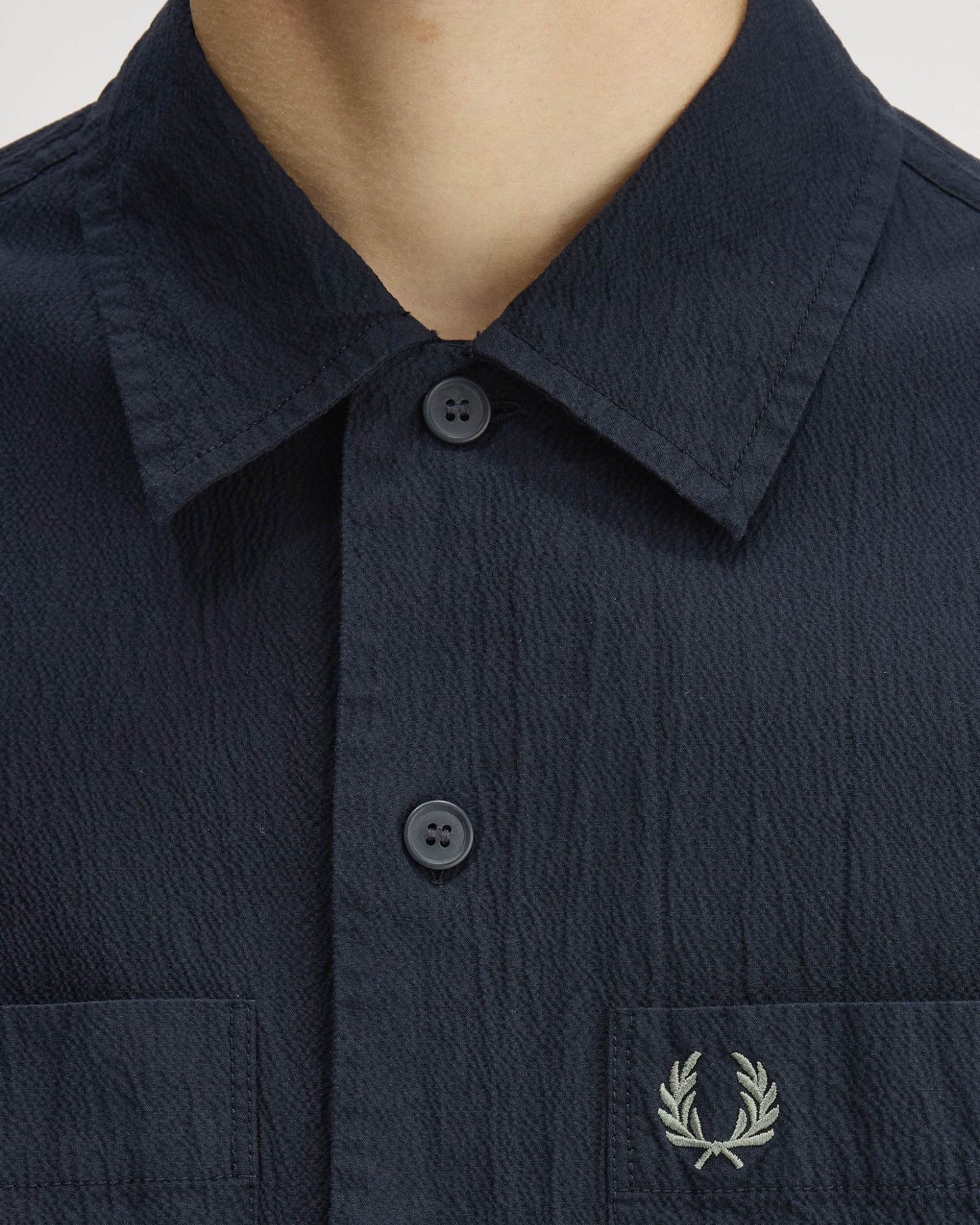 Fred Perry Mens Seersucker Overshirt - Navy 608