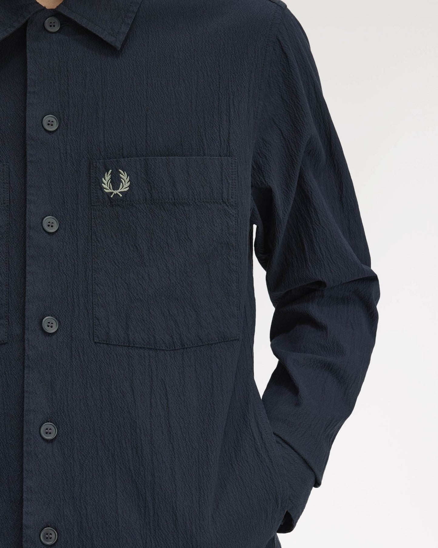 Fred Perry Mens Seersucker Overshirt - Navy 608