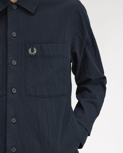 Fred Perry Mens Seersucker Overshirt - Navy 608
