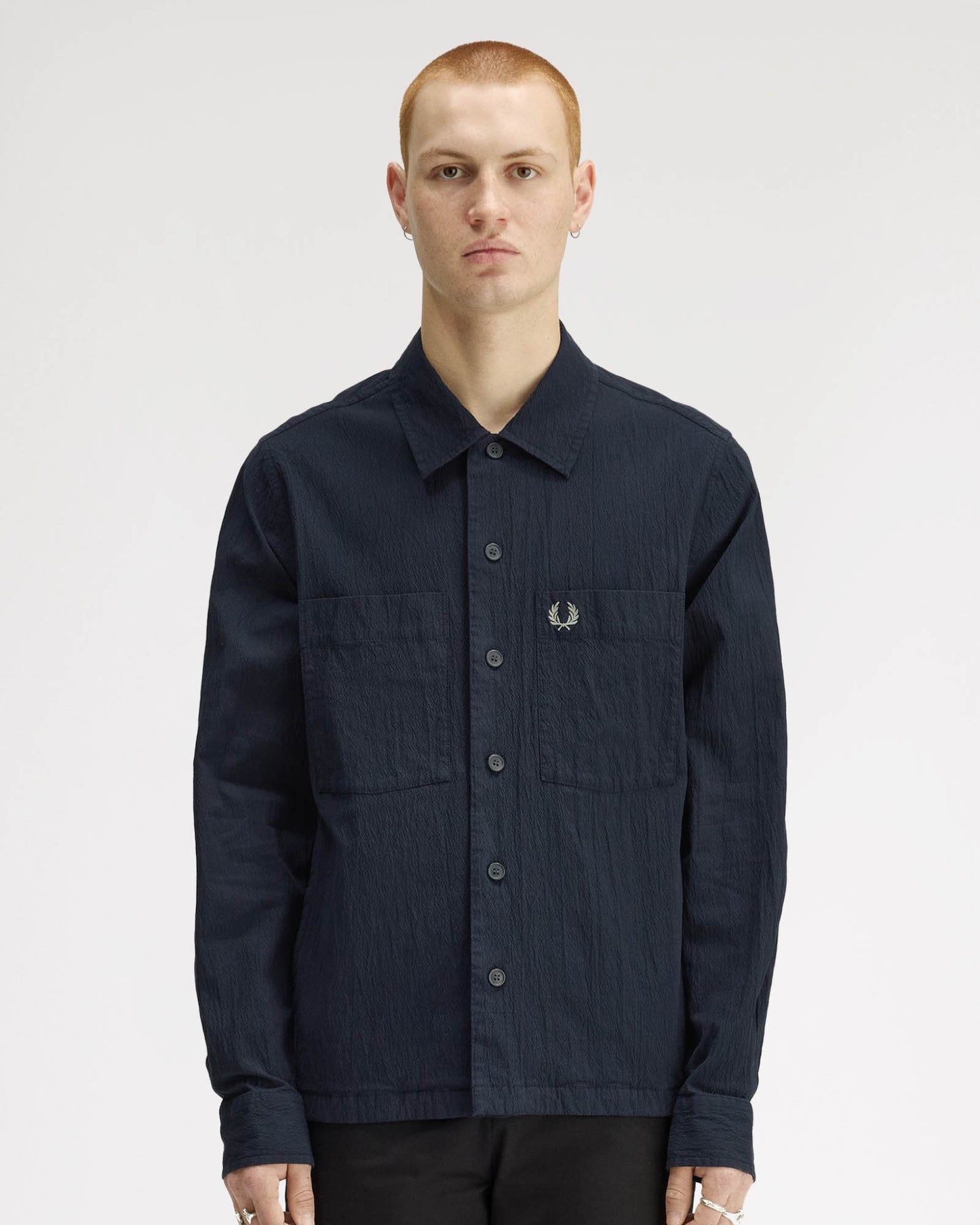 Fred Perry Mens Seersucker Overshirt - Navy 608
