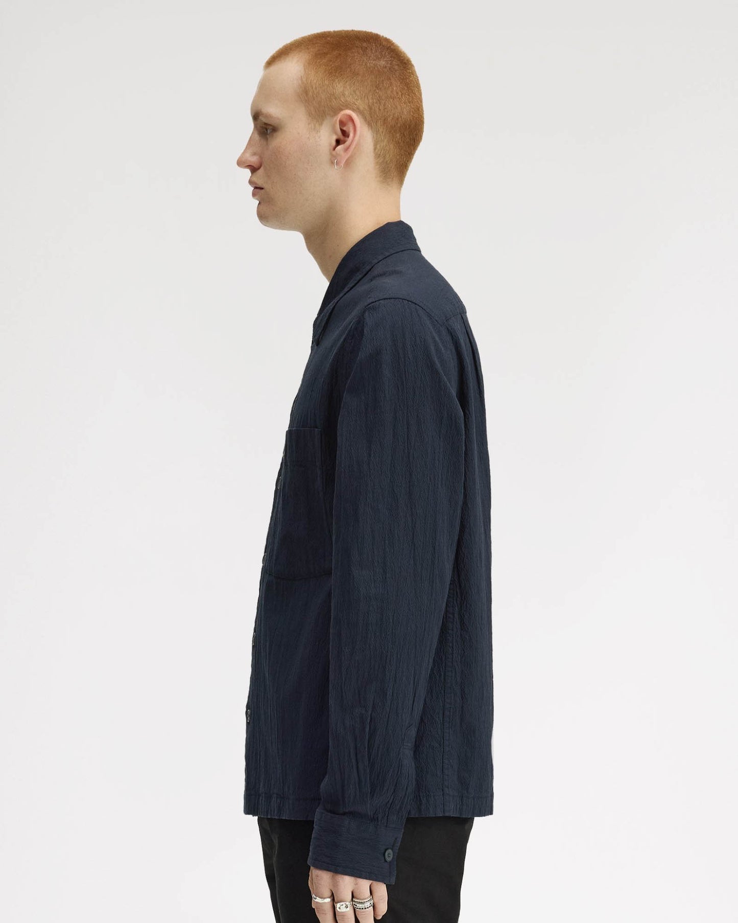 Fred Perry Mens Seersucker Overshirt - Navy 608