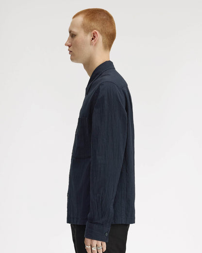 Fred Perry Mens Seersucker Overshirt - Navy 608